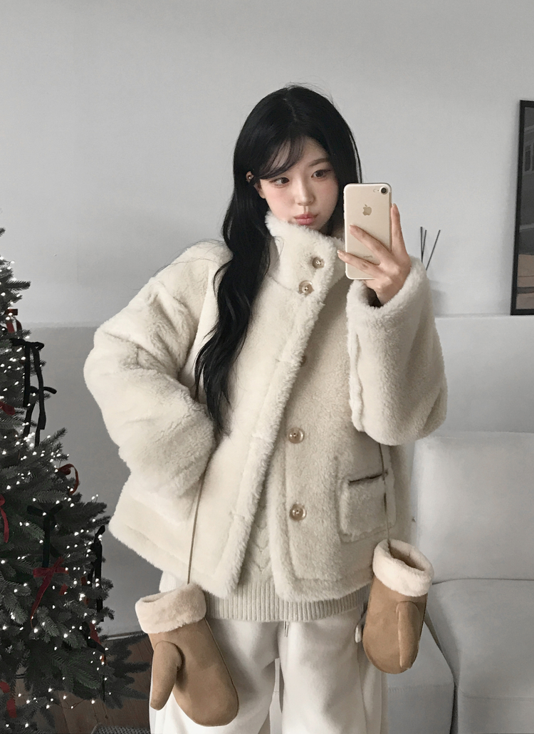 リバーシブル2WAYムートンカラーハイネックツーポケットルーズ